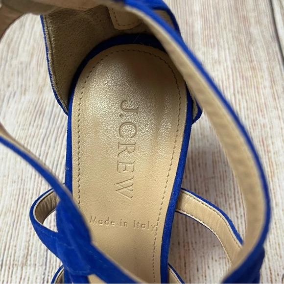 J Crew Geometric Strappy High Heel Sandals Blue Suede Made in Italy Sz 6 - Picture 10 of 11